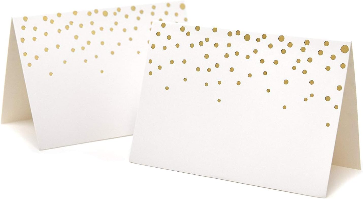 50 Gold Foil Dots Place Cards for Weddings Party Event Dinner Buffet Table Setting Name Placecards 2.5” x 3.75” Gold Foil Dotted Tent Cards