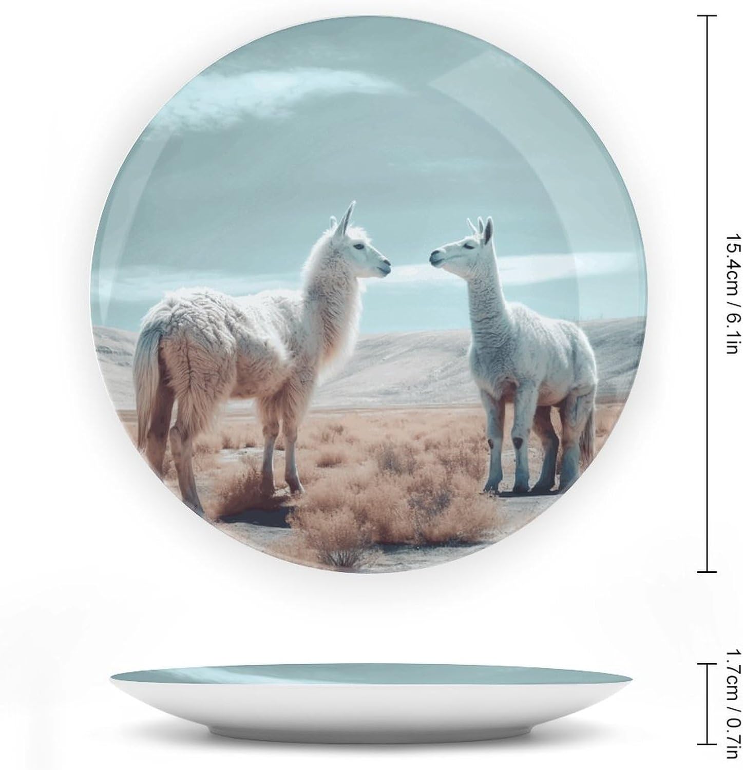 Alpaca on The Grass Bone China Decorative Plate Exquisite Ornamental Wall Hanging Platter 6/7/8/10 Inch Vintage Art Ceramic Decor Dish for Home Tabletop Decor Housewarming Gift image 2