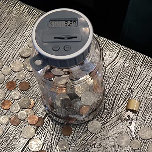 Locking Digital Coin Bank Savings Jar - Pennies Nickles Dimes Quarter Half Dollar Change Counter | Clear Jar With Lcd Display #TOP7