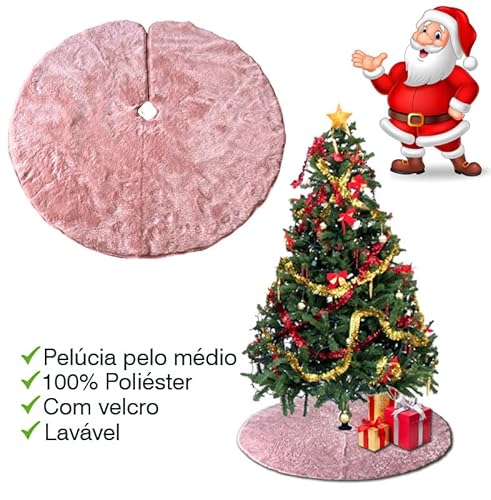 Saia para Arvore de Natal Pelucia Rose 90cm, Tapete de Árvore de Natal Rosa, Saia de Arvore de Natal