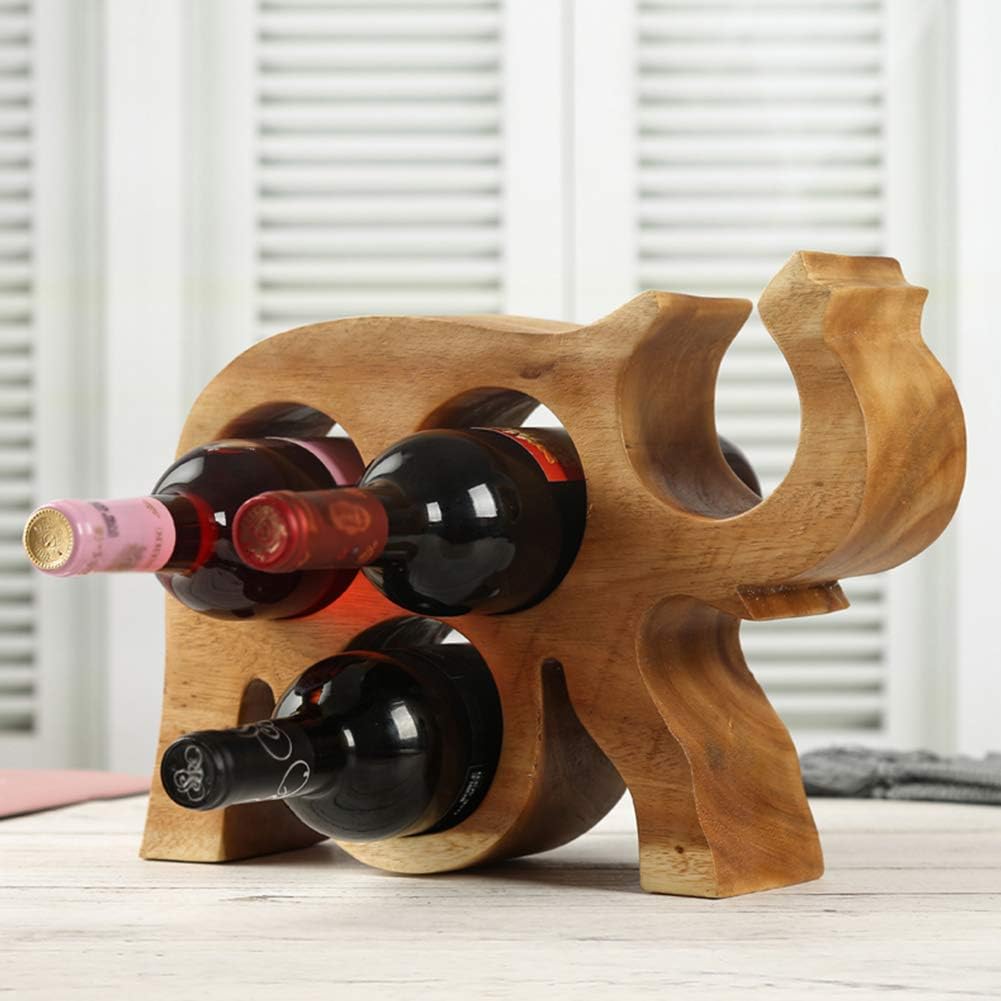WAYUTO 4-Bottle Wood Wine Holder Wine Rack Wine Organizer Elephant Shape Wine Storage Shelf Wine Display Shelf Decorative Wine Bottle Holder Stand for Bar Decor and Kitchen