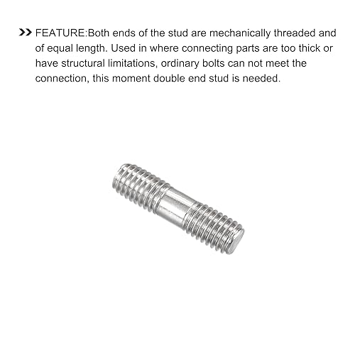 Miniatura 34 de METALLIXITY Tornillos de doble extremo (rosca M8, 3.150 in de longitud), 5 unidades, acero inoxidable 304, pernos de varilla roscados dobles