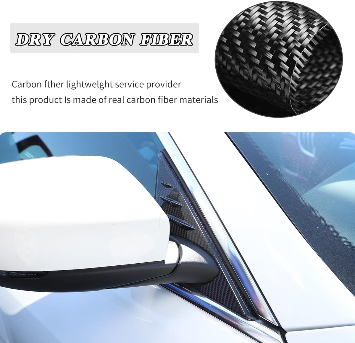 Real Carbon Fiber Car Door A-Pillar Panel Trim Cover for Maserati Ghibli Quattroporte 2014-2019 Car Door Mirror Base Triangle Exterior Trim Accessories 2PCS (Black)