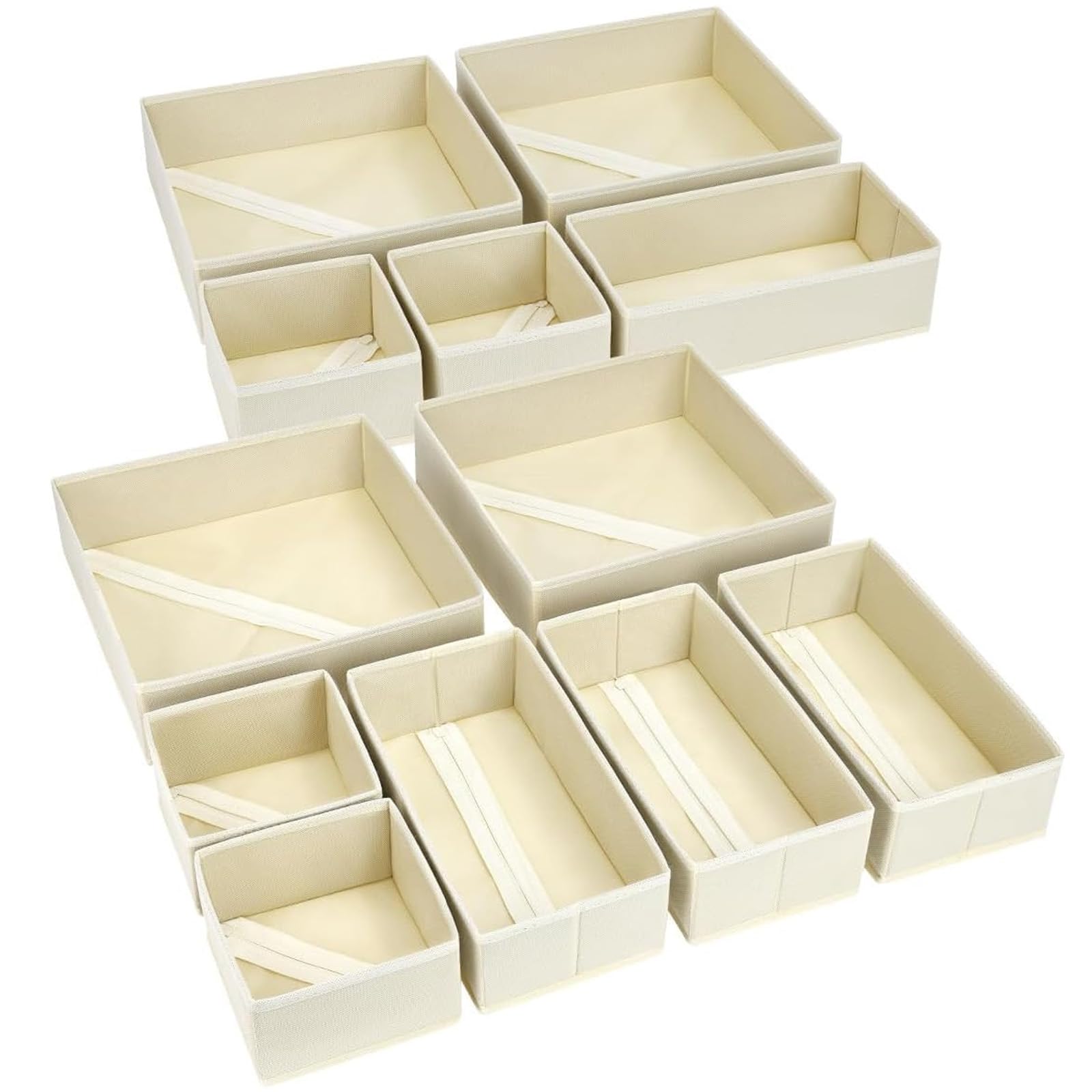 Gqunit Beige 12 Pack Drawer Organisers Foldable Box - Fabric Drawer Dividers Wardrobe Storage Organiser Draw Cubes For Wardrobe, Underwear, Socks,