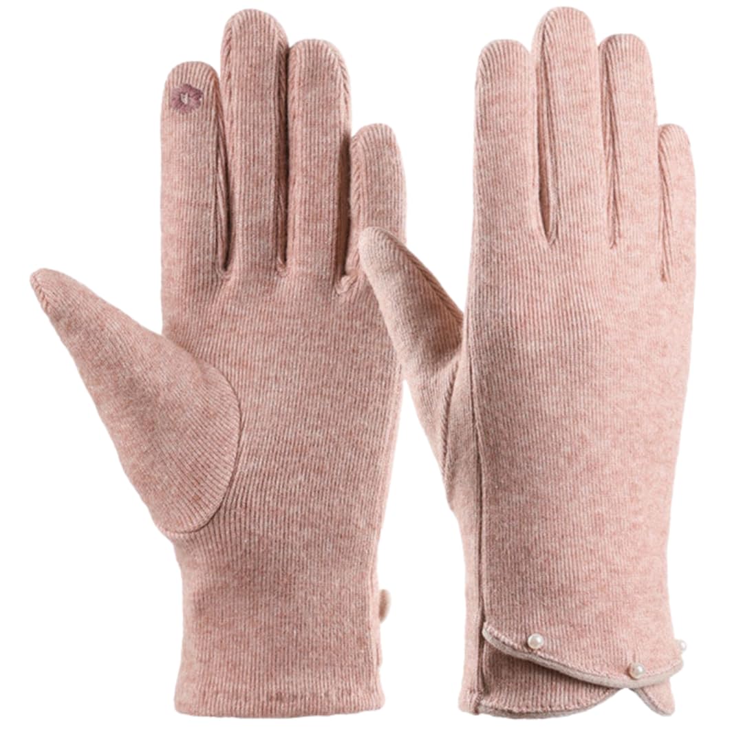 YISENJEE Elastic Warm Gloves Women'S Elegant Warm Pearl Decorated Stretch Touchscreen Thin Gloves - Pink