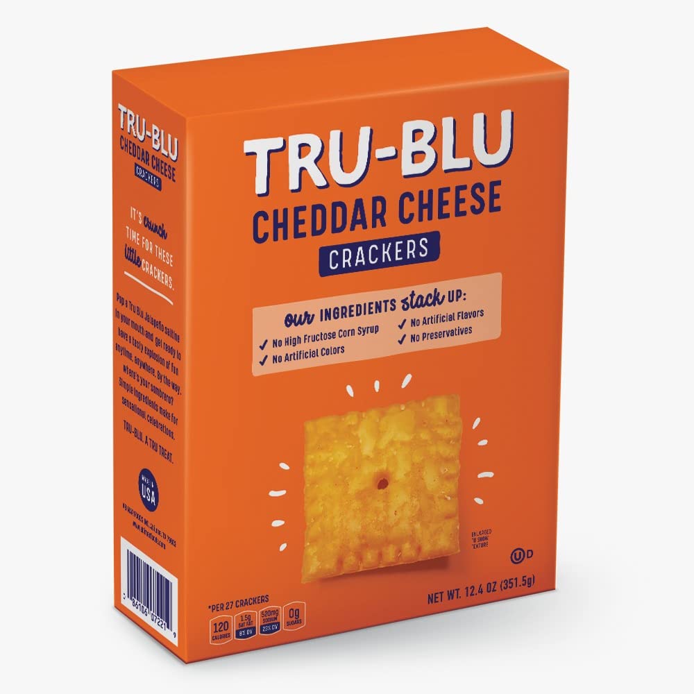 (Best Buy 06/ MAR 2025 )TRU BLU Cheddar Cheese Crackers | Made with Real Cheese |No artificial ingredients | No High Fructose Corn Syrup | Made in the USA | Made with Real Cheese | 12.4 Oz Pack of 3