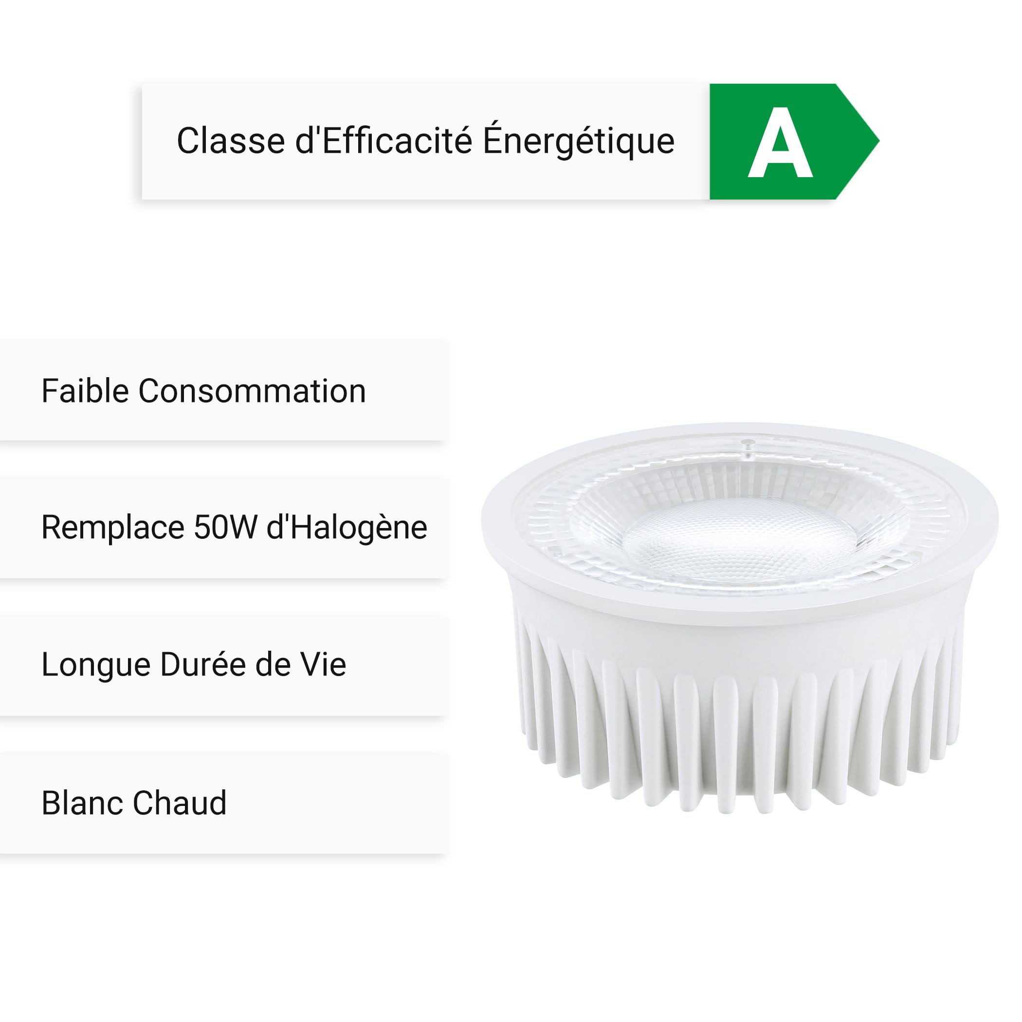 SEBSON Module LED 2,5W 450lm Blanc Chaud 3000K ø50x26mm 230V - Lot de 10 | Classe d'Efficacité Énergétique A, Ultra Plat, Non Dimmable, Remplace Lampe GU10 MR16 Spot 50W, Ampoule pour Spot Encastrable