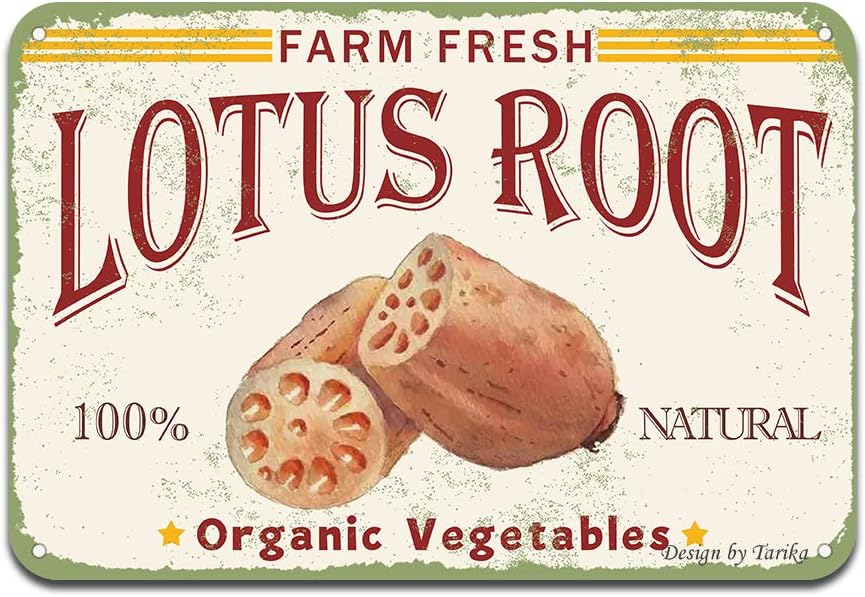 Farm Fresh Lotus Root 100% Nature Organic Vegetables Vintage Look Iron 8X12 Inch Decoration Art Sign for Home Kitchen Bathroom Farm Garden Garage Inspirational Quotes Wall Decor
