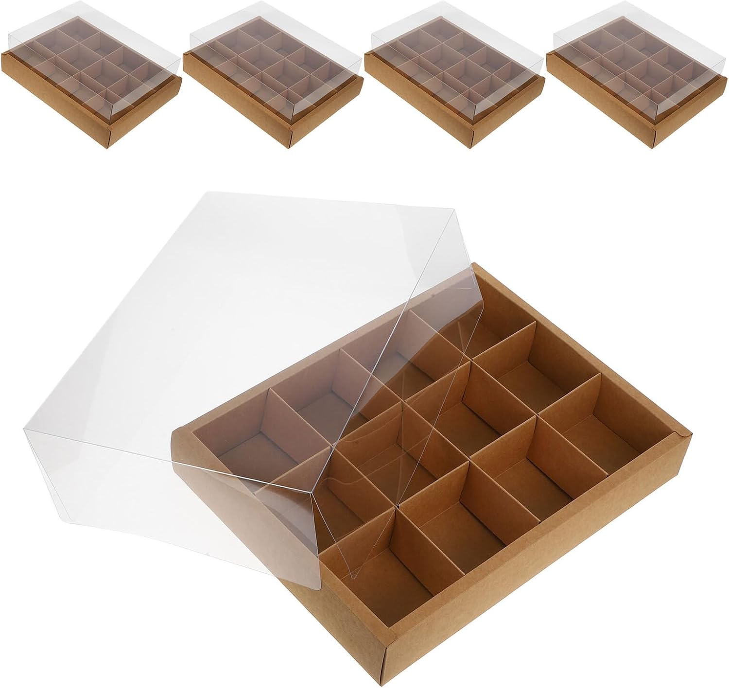 12-grid Cupcake Boxes Set of 5 Kraft Paper and Plastic Cupcake Display Containers Paper Packaging for Bakery and Home Use