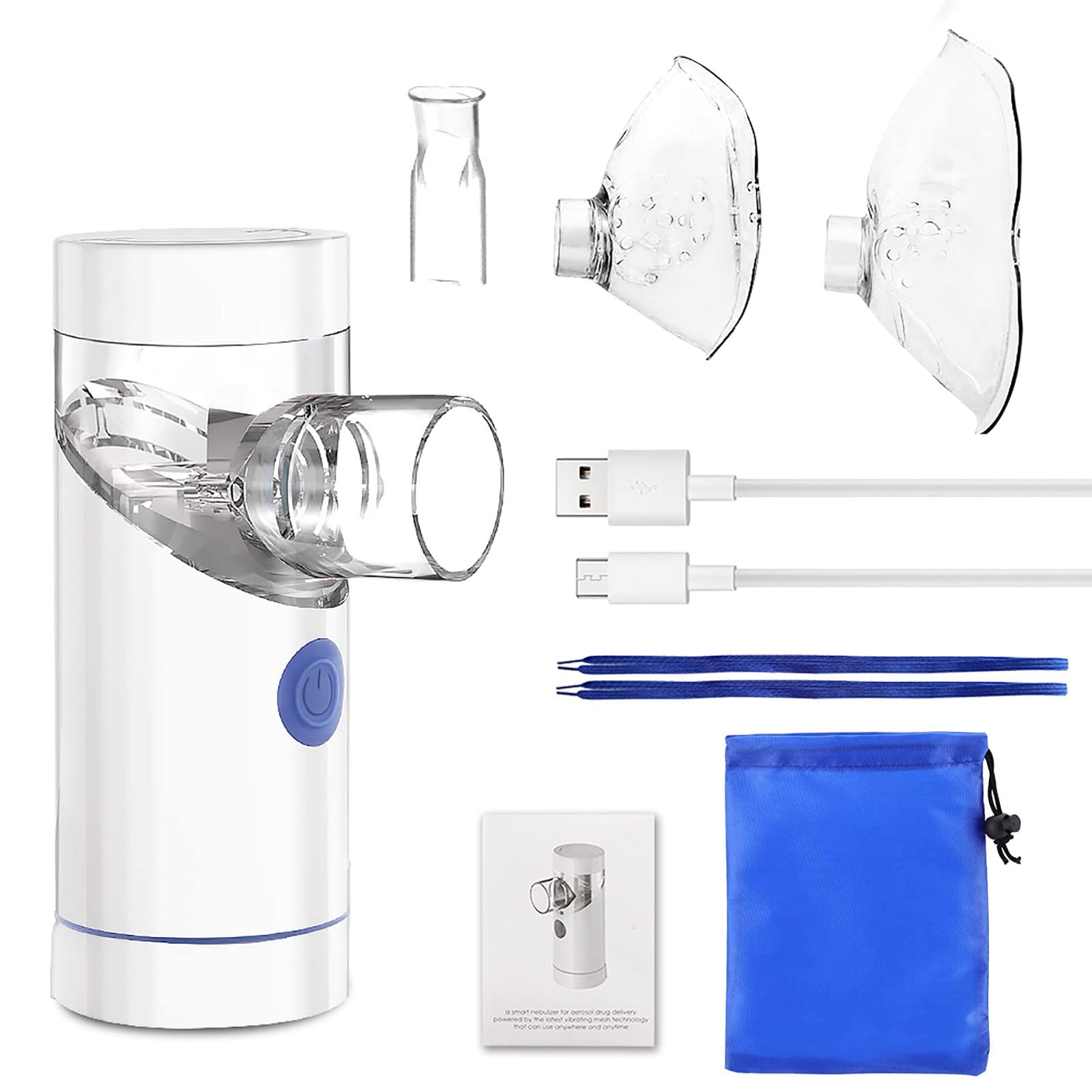 Nebulizador Eléctrico Inhalador Portatil Ruido Bajo USB Recargable con Boquilla y 1 máscara de adulto y 1 máscara de niño