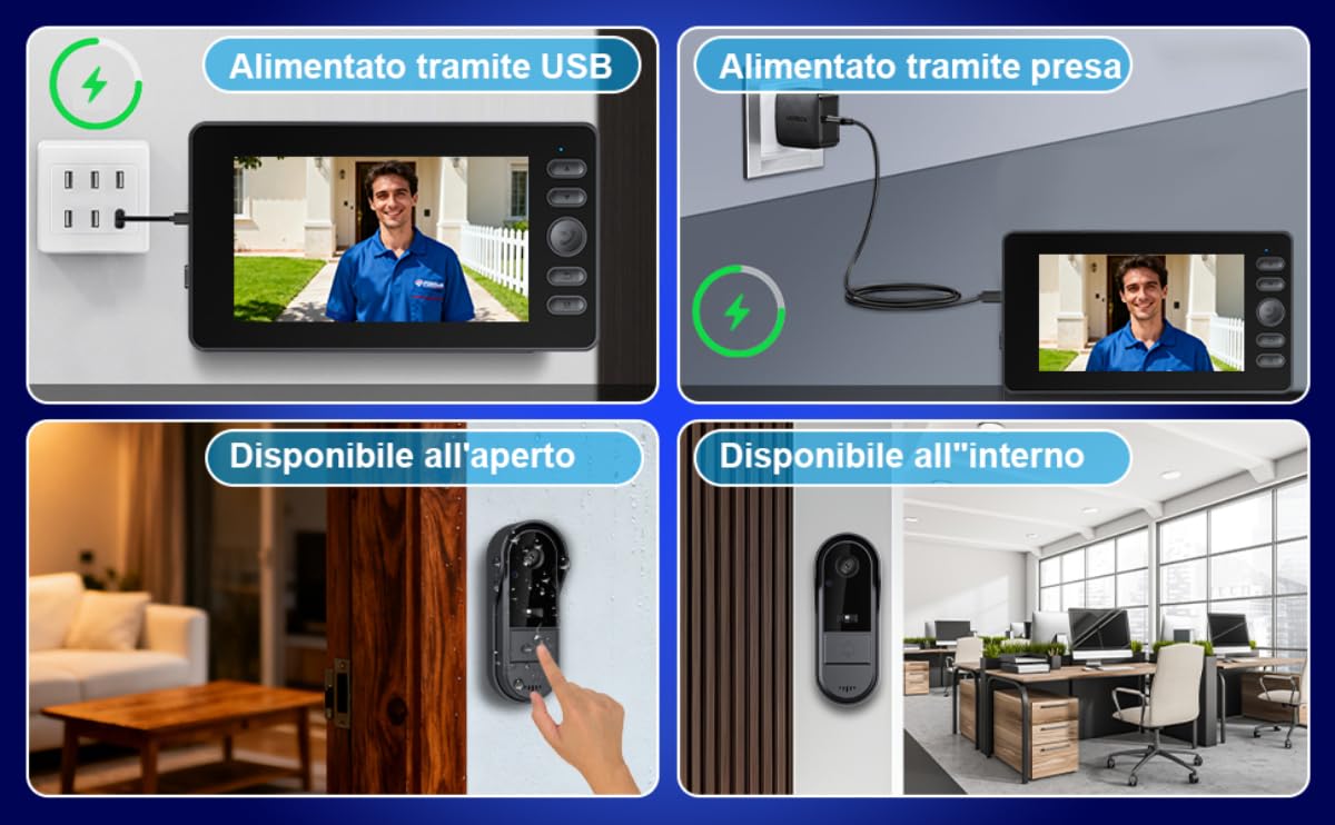Winnes Video Campanello Impermeabile IP65,Video Citofono con 1080P 4,3'' IPS Schermo,Videocitofono Senza Fili da Esterno,Spioncino Digitale 1800mAh con Telecamera Ultra Grandangolo,Nessun WiFi o APP