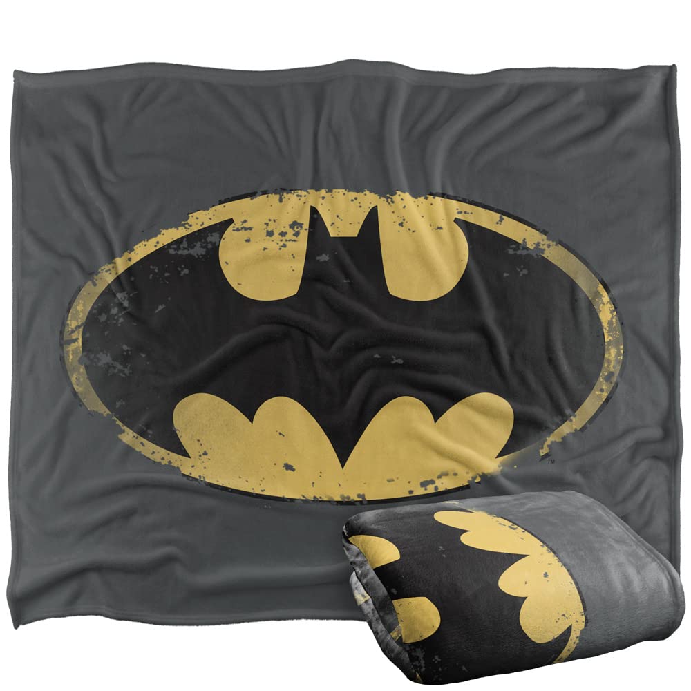 BATMAN Distressed Shield Officially Licensed Silky Touch Super Soft Throw Blanket 152 x 127 cm