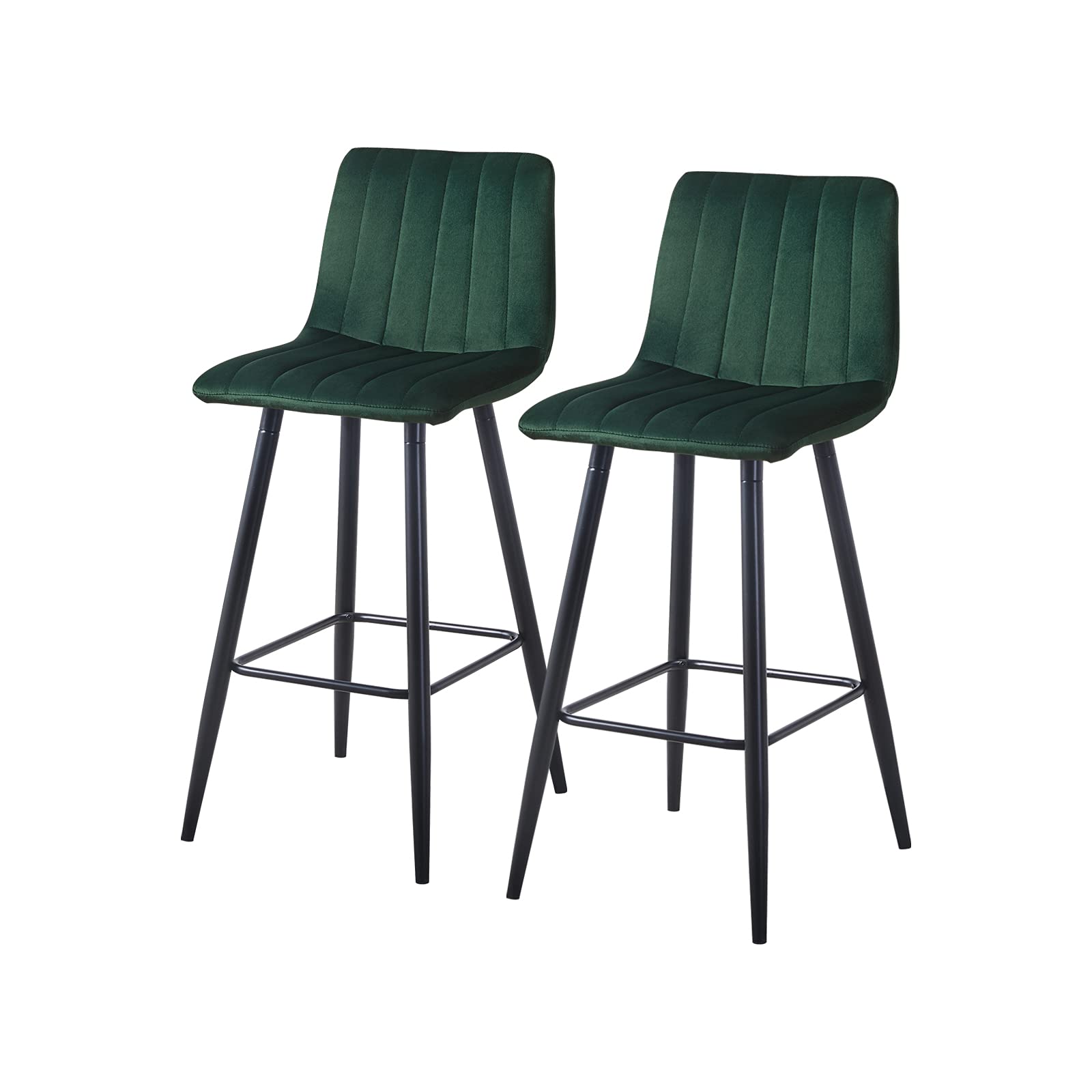 CLIPOP Bar Stools Set of 2 Soft Green Velvet Breakfast Bar Chairs with