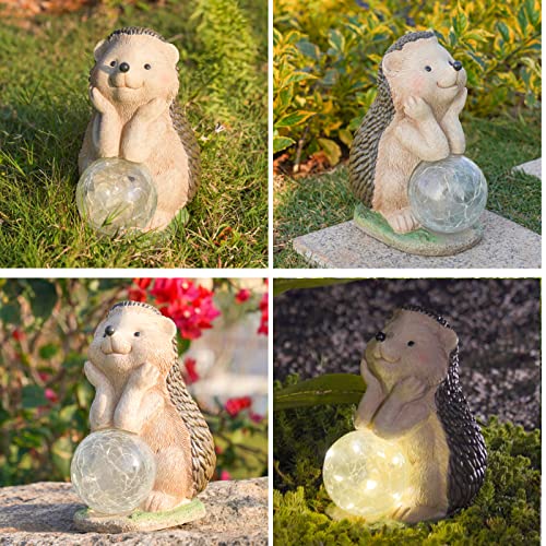 Dilicoming Solar Garden Sculpture-Statue Hedgehog-Gifts- Outdoor Lawn Décor Hedgehog Sculpture With Solar Balls For Garden Yard Lawn Balcony And Home, Gifts For Mom #TOP3