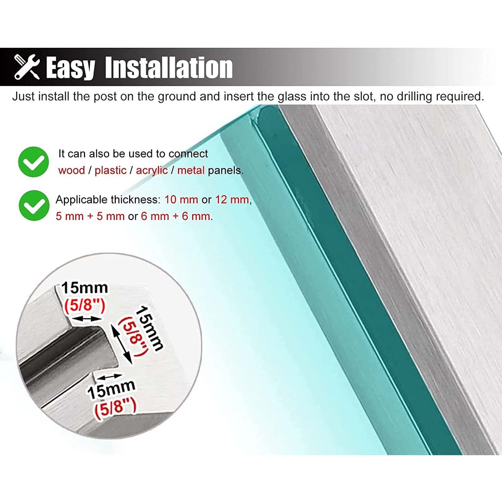 Genérico Barandillas de Vidrio para Exteriores, Ideales para terrazas y Patios. Sistema de balaustres de Acero Inoxidable 304 para Balcones y pasillos Exteriores: Duradero, Elegante y de fácil Instal