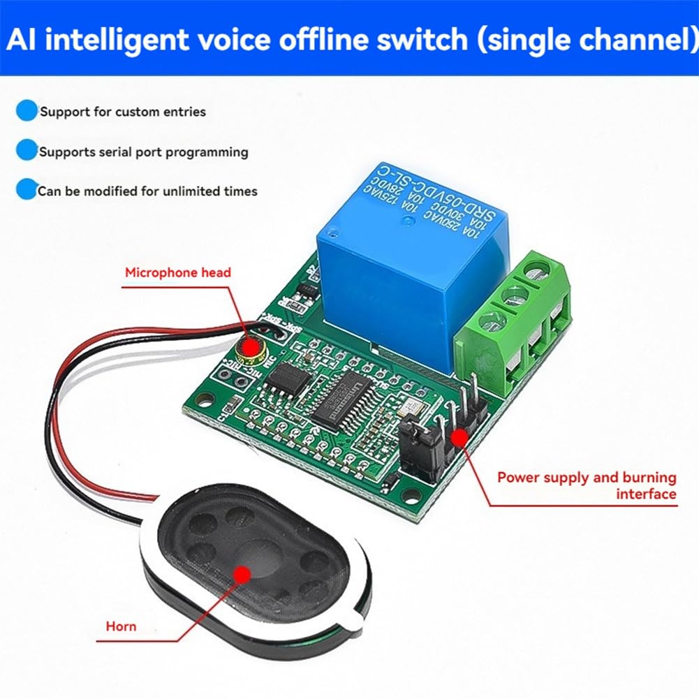 Bloepum AI Intelligent Voice Recognition Module Offline Voice Control Switch Module Support Custom Voice for DIY Voice Device