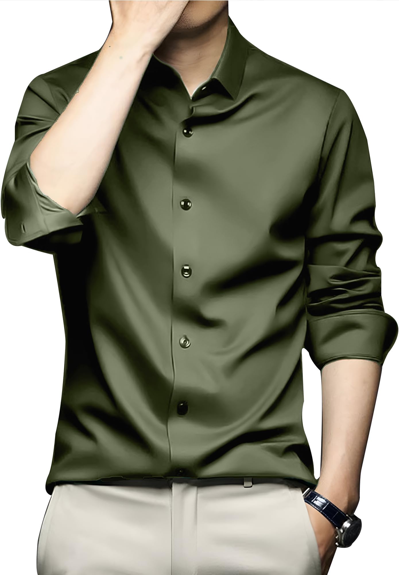 Mens Polyester Satin Long Sleeve Shirt