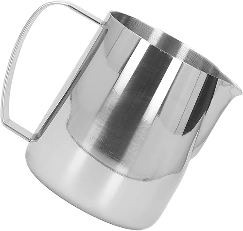 Miniatura 8 de Jarra de espuma de leche, 15 onzas, de acero inoxidable, pequeña jarra de espuma de leche, punta gruesa, boca espumadora de leche (plateada)