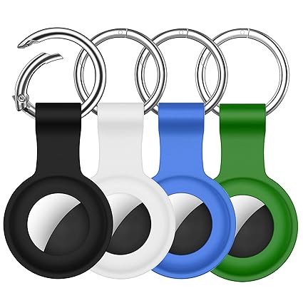 [4 Pack] JMORK Silicone Case for AirTag, Anti-Lost for AirTags Case Compatible with AirTag Keychain Key Ring, Anti-Scratch for AirTags Holder Protective Cover for Apple AirTags Case Accessories