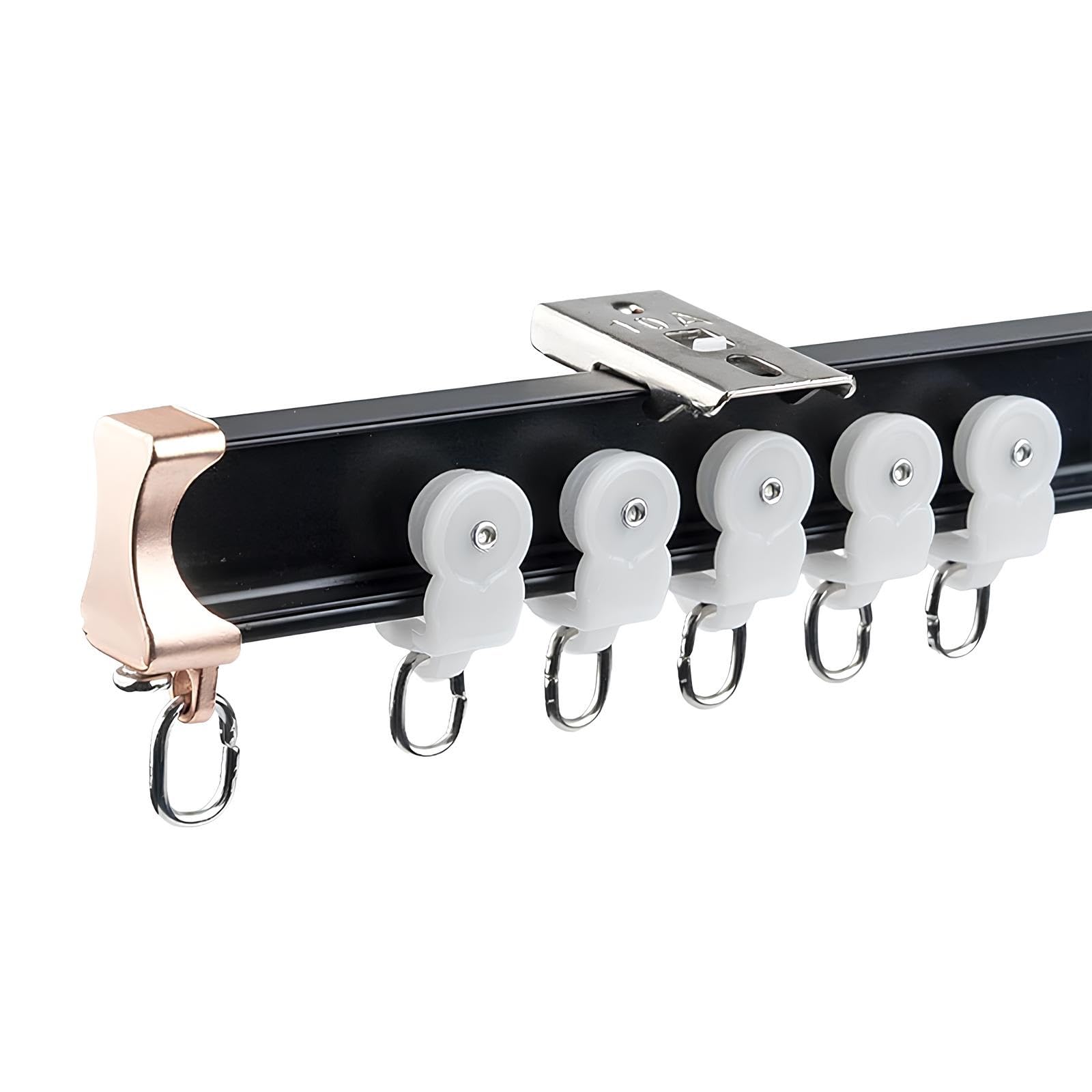 Rail de rideau réglable en aluminium noir de 1m pour douche en L ou U