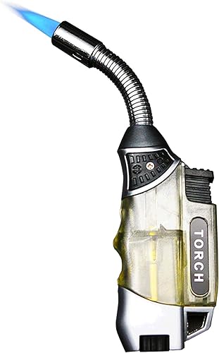 Yeuligo Encendedores de antorcha, encendedor de butano con cuello flexible de 360 y ventana visible, encendedor de parrilla recargable con agujero