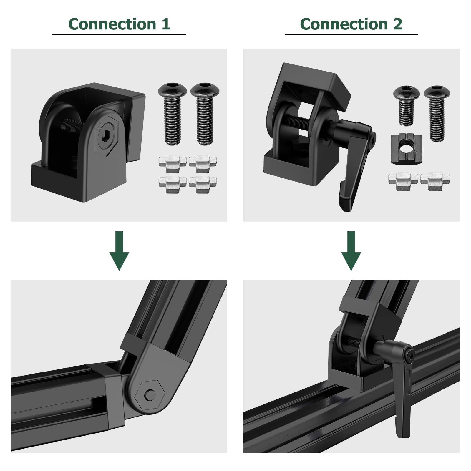 JiGiU Giunto angolare nero regolabile per profilo in alluminio 3030, 8 mm, con leva di serraggio, cerniera flessibile, materiale di fissaggio per parti della stampante 3D, progetti fai da te (4 pezzi)