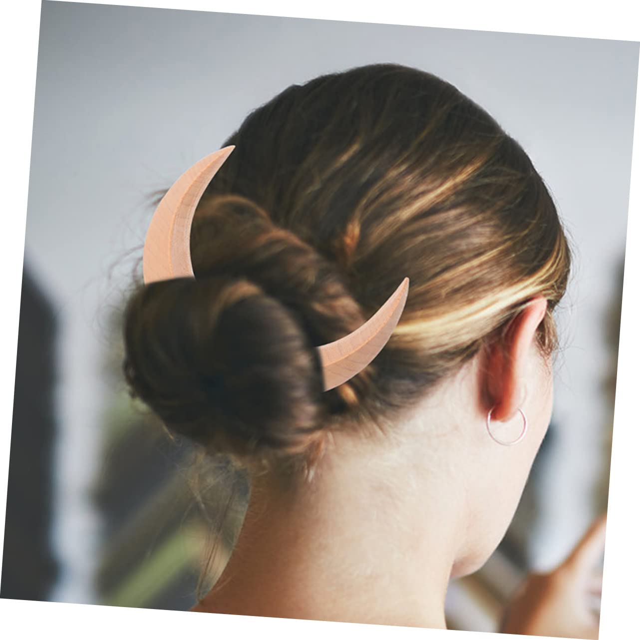 Amazon.co.jp: ヘアスティック ヘアクリップ 月形 木材 カーキ 中国風