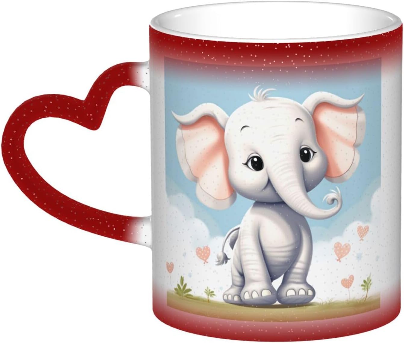 Lovely Elephant Coffee Mugs 11 Oz Heat Sensitive Starry Sky Color Changing Mugs, Ceramic Magic Cup with Handle Personalized Tea Cups Novelty Coffee Cup Gift for Women Men Red