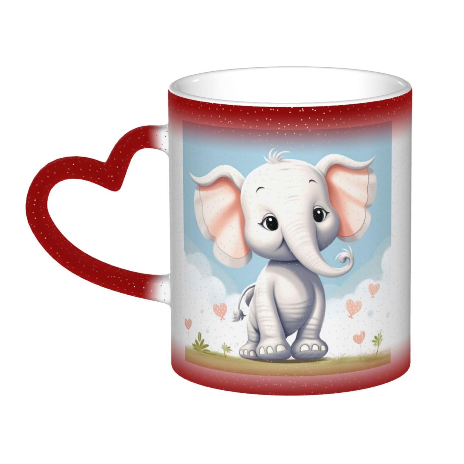 Lovely Elephant Coffee Mugs 11 Oz Heat Sensitive Starry Sky Color Changing Mugs, Ceramic Magic Cup with Handle Personalized Tea Cups Novelty Coffee Cup Gift for Women Men Red