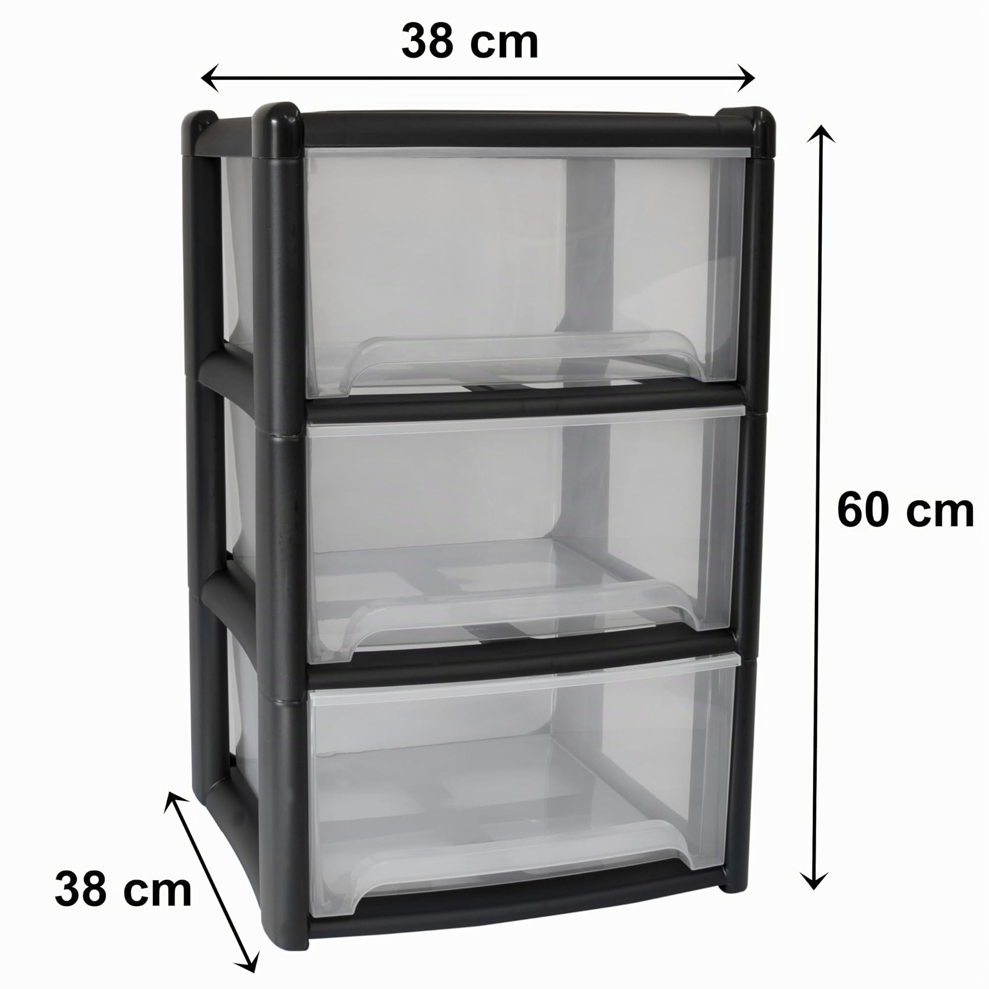 Schubladenbox 3 Schubladen 38x38x61cm schwarz-transparent Kunststoff Box