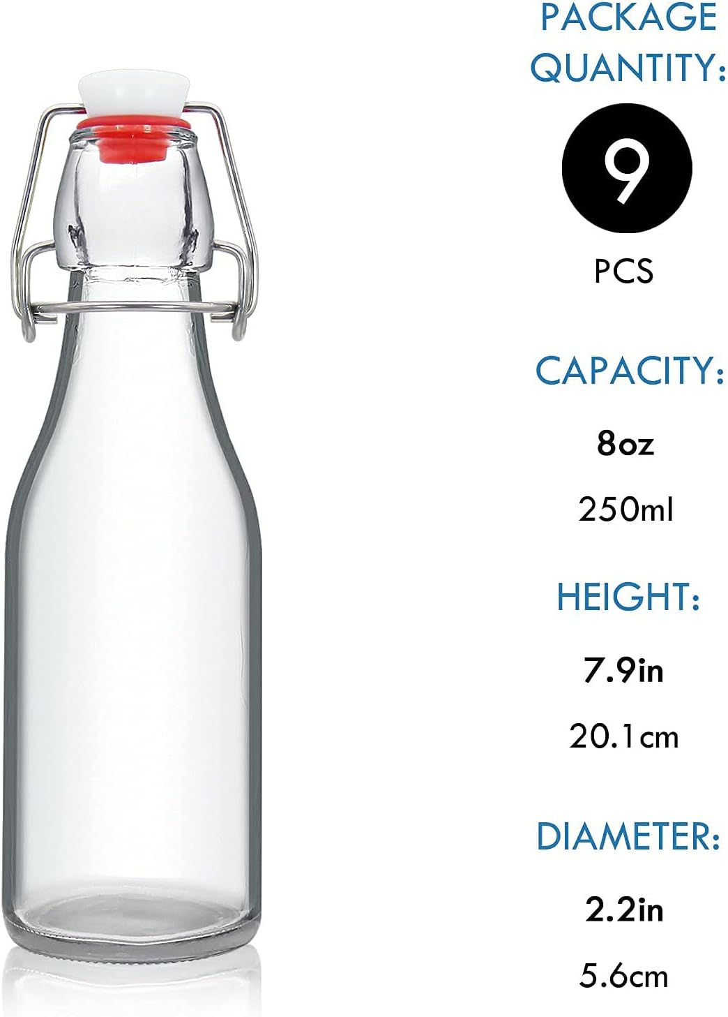 YEBODA 8oz Swing Top Bottles - Glass Beer Bottle with Airtight Rubber Seal Flip Caps for Home Brewing Kombucha, Beverages, Oil, Vinegar, Water, Soda, Kefir (9 Pack) - Image 3