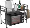Microwave Top Rack, Kitchen, Telescoping, 3-Tier, Width 15.7 to 24.8 inches 40 to 63 cm, Adjustable Shelf Height, Load Capacity 40KG, Space Saving, With Hooks, Steel, Black