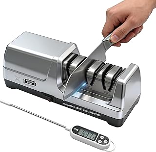 Electric Knife Sharpener for Kitchen—Fast Sharpening to Restore and Polish Chef Straight and Serrated Knives with 3 Stages & 20° Angle System with Metal Dust Box