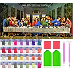 JesMolla DIY 5D Full Square Diamond Painting by Number Kits for Adults, Diamond Painting Kits Square Full Drill Diamond Art Kit Picture Craft for Home Wall Art Decor, 15.8″x33.5″ (The Last Supper)
