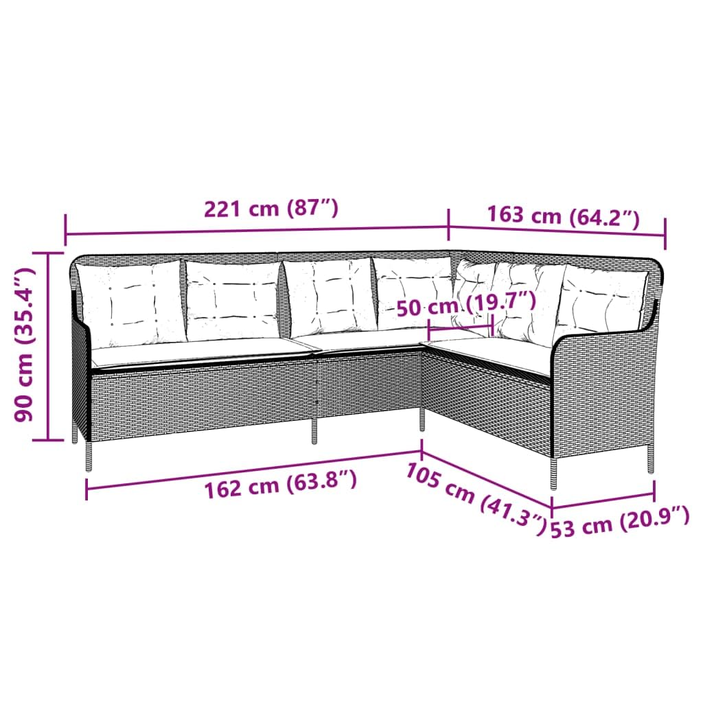 vidaXL Gartensofa in L-Form, Ecksofa mit Kissen, Sitzgruppe für Garten Terrasse Balkon, Gartenmöbel Sofagarnitur, Braun Poly Rattan