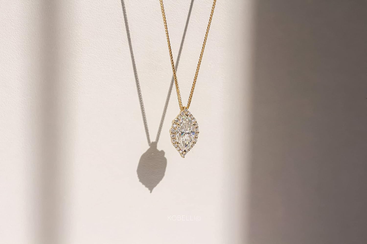 Kobelli Lab Grown Diamond Marquise Moissanite (DEF/VS) Pendant Necklace (22") 14K Gold Margaux Necklace