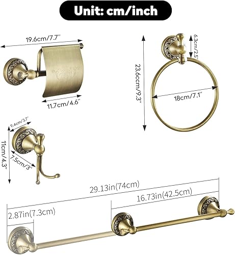 Miniatura 9 de WINCASE Accesorios de baño de latón antiguo, accesorios de baño ajustables retro, juego de barra de toalla de baño de latón de 24 pulgadas, 4