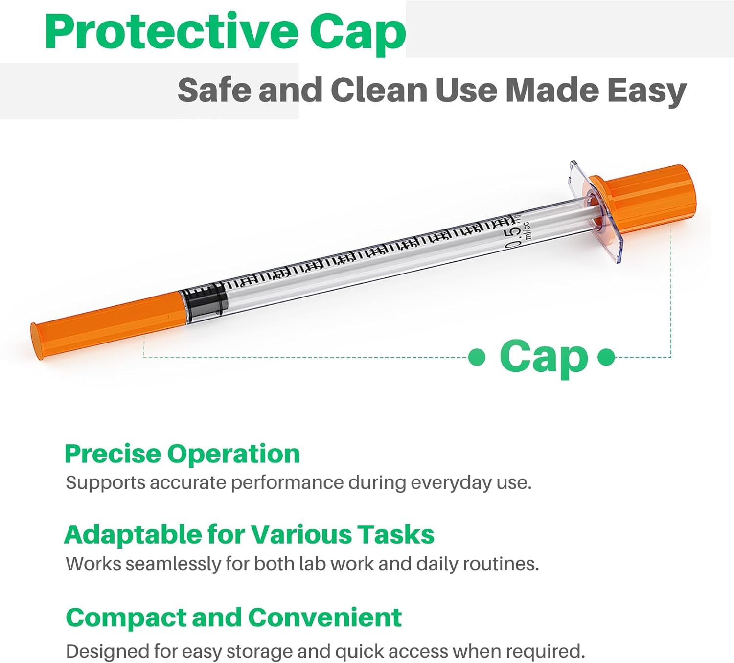 0.5 ml/cc Jeringas 31G x 1/4'' (6mm), Orange Cap, 100/Box