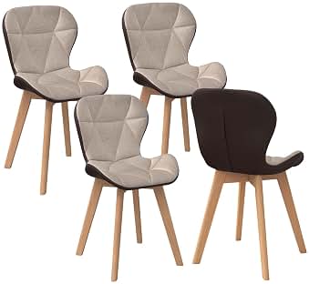 IDMarket – Juego de 4 sillas de doble material de tela y PU marrón y topo para comedor