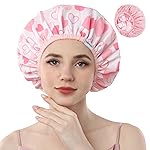 Years Calm Shower Caps For Women Reusable WaterproofPattern And Solid Color Dual-Layer Design For Dual-Layer UsableProtects Hair In Shower, Spa, Cooking, Clean & Travel (Pink, Extra Large)