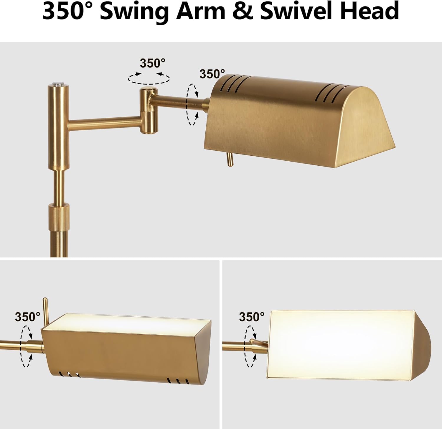 SUNMORY Dimmable LED Pharmacy Floor Lamp, 16W/1500LM Bright Reading Floor Lamp with Remote & Touch Control, 350°Swing Arm, Adjustable Task Craft Standing Lamp for Living Room Bedroom Office, Gold