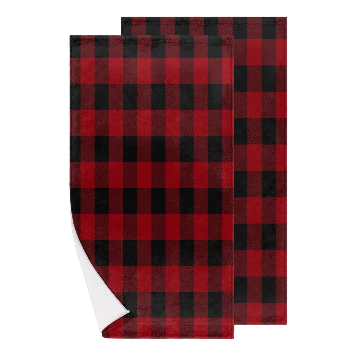Balfour Plaid Hand Towels Set of 2 Red Black Soft Abstract Cotton Face Towel for Bathroom，Bath Hand Towels Set of Bathroom Gym Spa Salon Kitchen Kids Decorative Towels 28.3 X 14.4 Inch
