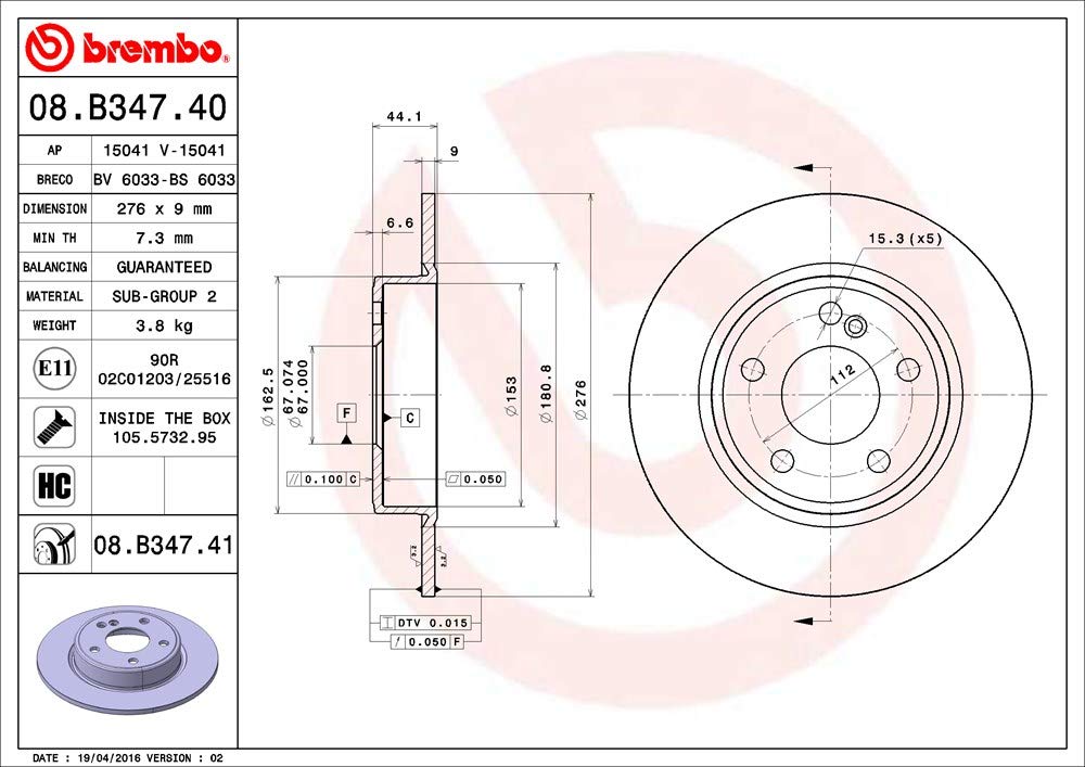 Brembo 08.B347.41 - Disco Freno con Verniciatura UV (Set di 2) - Posteriore