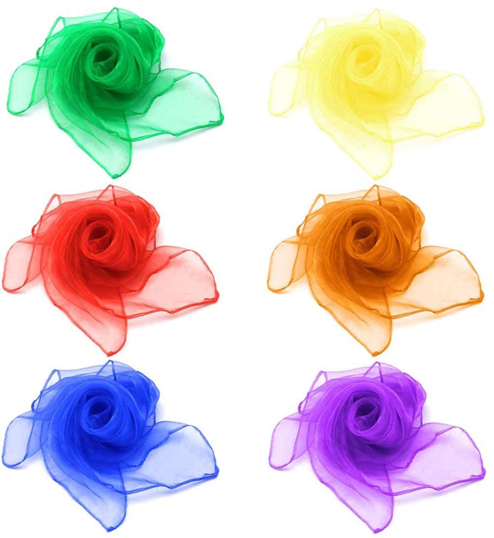 KASTWAVE 6 lines Juggling Scarves, Performance Dance Scarves Muti-color Square Juggling Silk Sensory Magic Tricks Toy Accessories Movement Scarves Square Juggling Dance Scarves 60 * 60cm