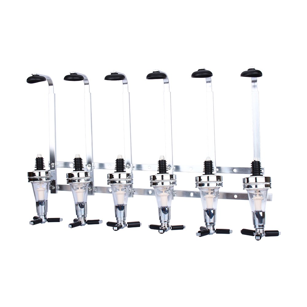 Dispensador de Licor Montado en la Pared de 6 Botellas, Soporte de Mayordomo de Bar Vino óptico Cerveza Botella de Alcohol Soporte para Bebidas Boquilla Giratoria Juego de Vasos