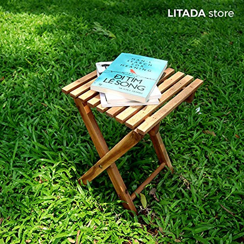 Litada Small Patio Table (Set Of 1) Acacia Wooden Small Table, Side Table, Coffee End Table, Small Square Folding Side Table, Plant Stand Mid Century Easy Assembly Modern Home Decor (Natural Color) #TOP1
