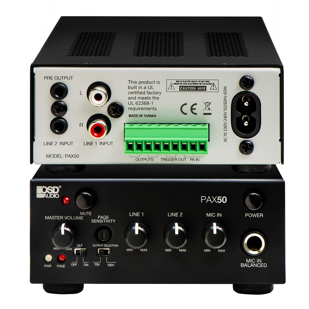 Amazon.com: OSD Audio PAX-50 50W Commercial 70V Amplifier, 2