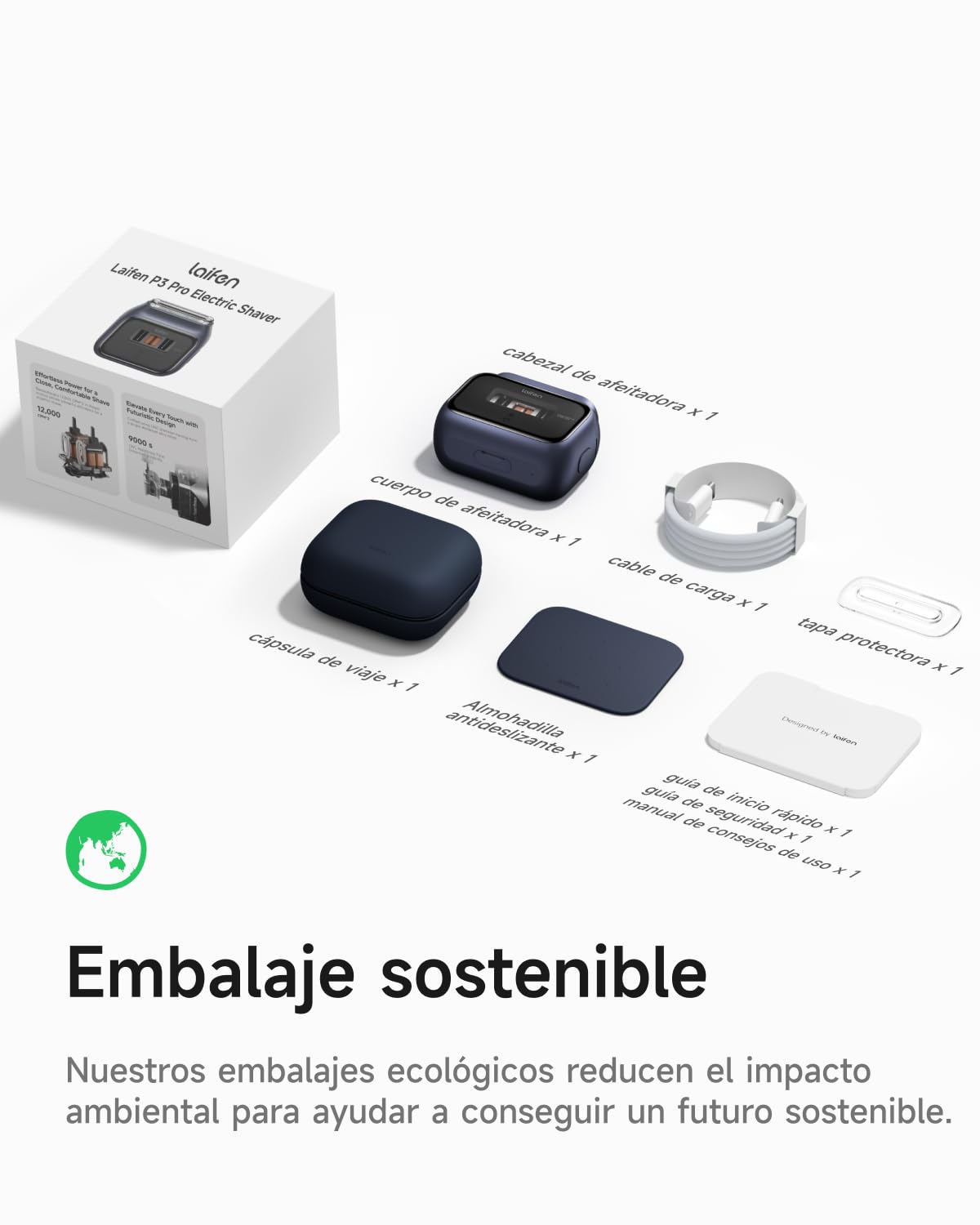 Laifen P3 Pro Afeitadora Eléctrica con Motor Lineal 12 000 CPM, 100 Min Autonomía, Carga Rápida 3 min, Uso en Seco y Mojado, Incluye Cápsula de Viaje y Almohadilla Antideslizante (Azul Real) — view 9