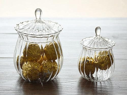 Miniatura 5 de Tarro de azúcar de vidrio transparente a rayas retro tarro de aperitivos tarro de almacenamiento de alimentos con tapa