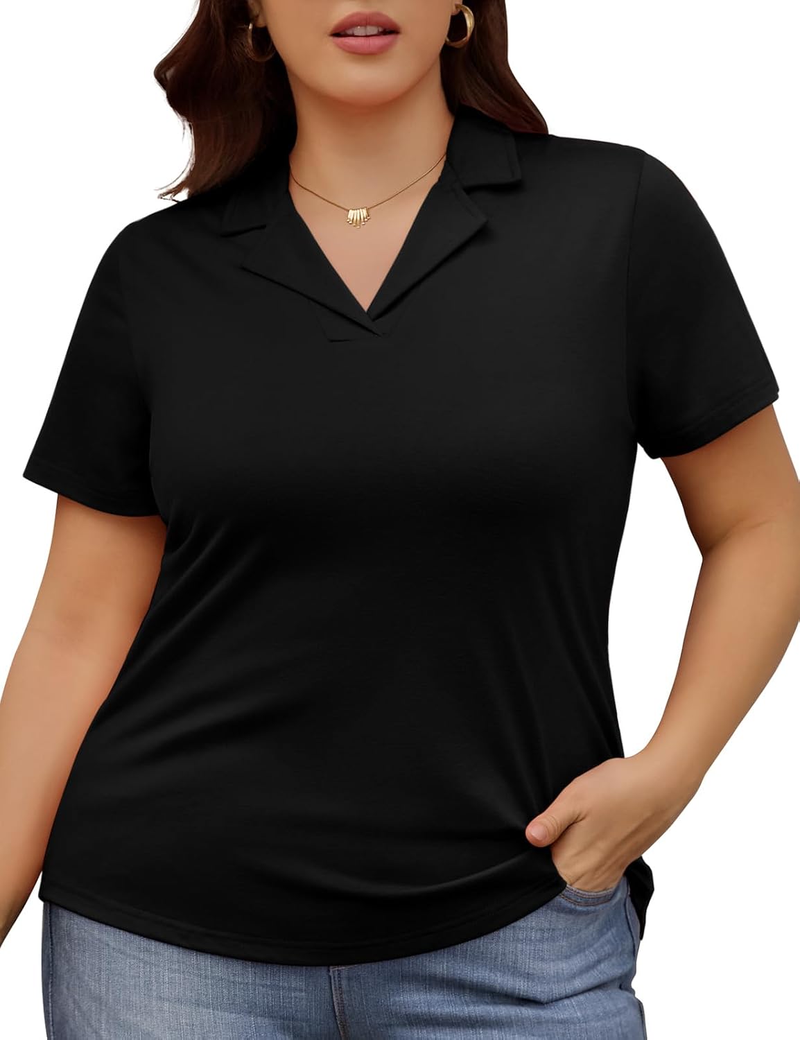 Uikue Plus Size Polo Shirts Women Summer Short Sleeve Collared V Neck Business Tops Casual Soft Shirts XL-4XL